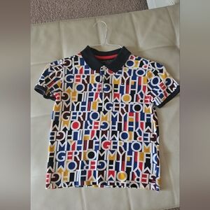 Tommy Hilfiger Kids Multicolor Logo Print Polo with Navy Collar